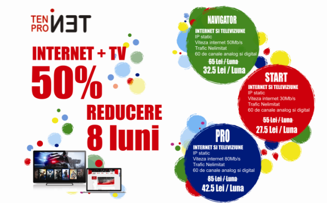 Internet si tv la promotie 50% reducere